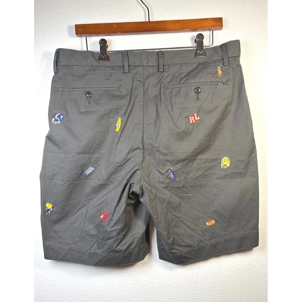 Polo Ralph Lauren Shorts Mens 34 Gray Excellent Embroidered Football Chino